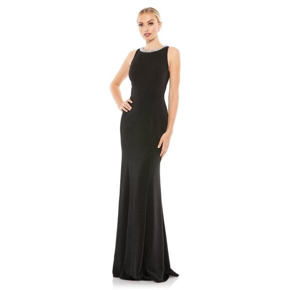 FLAWED- NWT Mac Duggal Embellished Neck Trumpet Gown 2 Black #7963 - Picture 1 of 13
